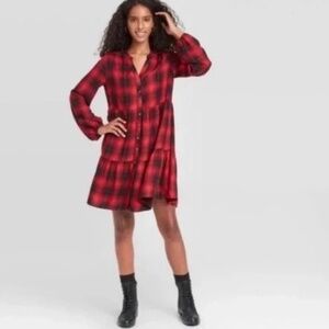 Red Plaid Shirt Dress with Tags